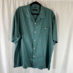 Gillio Silk Blend Shirt Men's XL Green Button Up Short Sleeve Collared